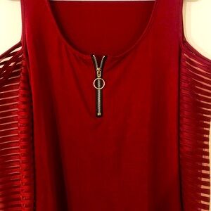 Dark Red Stretching Top with Cold Shoulder and Sheered Sleeves size XL